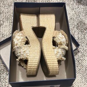 Cream Espadrilles with Woven Texture and Wedge Sole